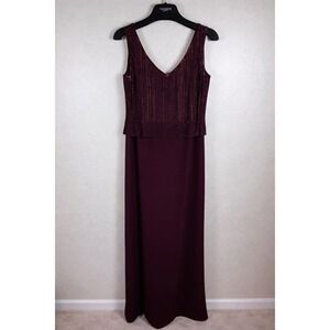 Daymor Couture Maxi Dress Suit Womens 16 Plum Beaded Elegant Minimalist Luxury